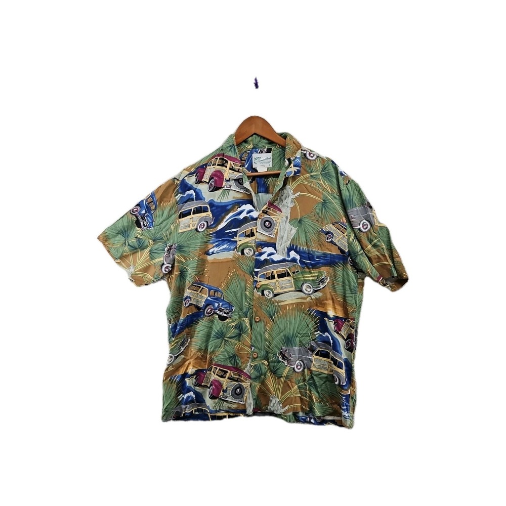 Vintage Men's Aloha Camp Shirt Rayon Woody Station Wagon Diamond Head Hawaiian L